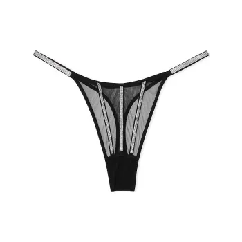 Victoria's Secret PINK VERY SEXY Sheer Shine Thong Panty/Black Underpants Women's 1 Pack Transparent Bright Black