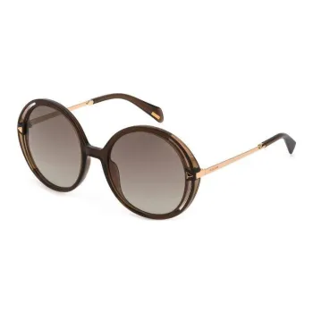Police Plastic Metal Round Sunglasses Women's Brown