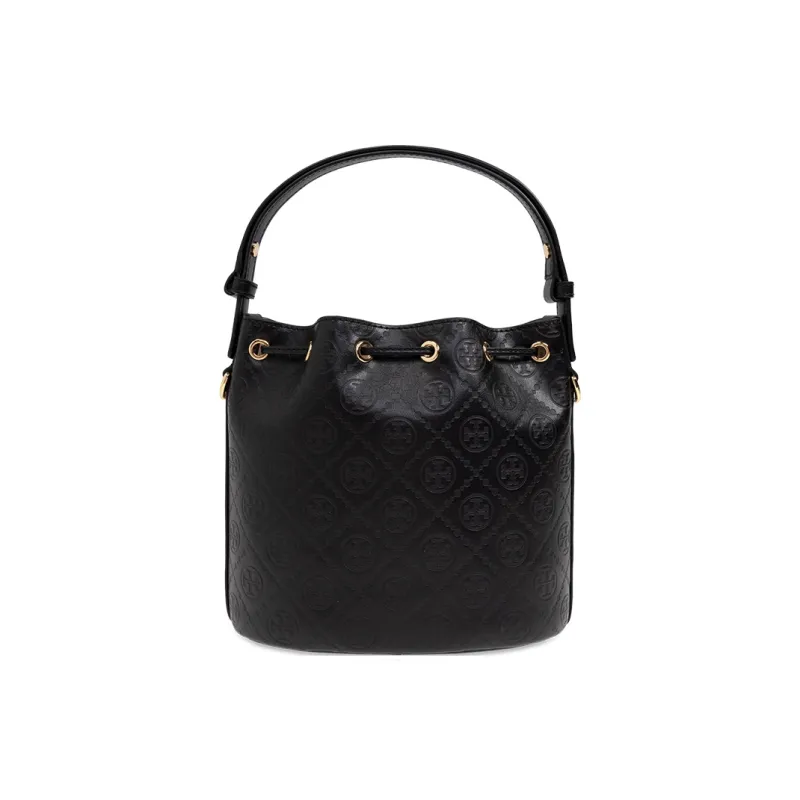 TORY BURCH T Monogram Leather Bucket Bag, Shoulder Bag, Crossbody Bag, Handbag Regular Women's Black-3