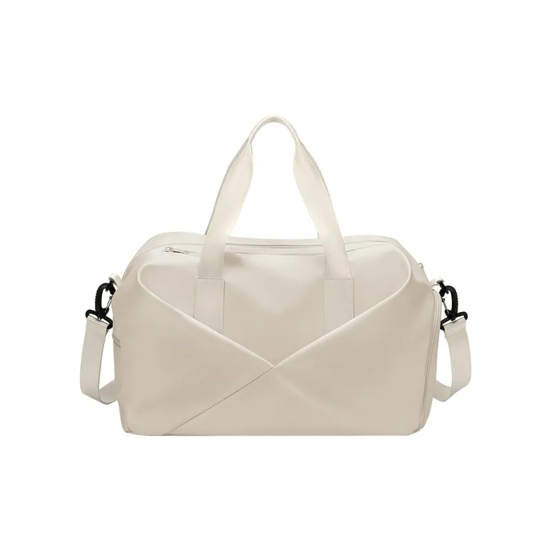 V.NINE Fabric With Synthetic Leather Handbag Student Travel Bag Large Size Unisex Cream White/Glutinous Beige Black-3