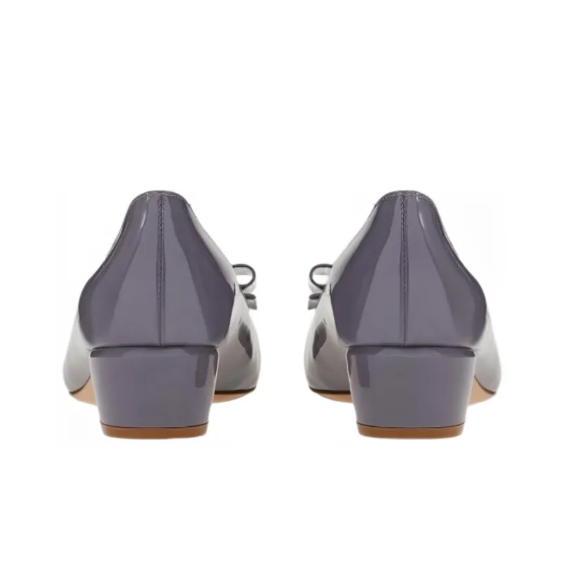FERRAGAMO Vara Chunky Heel High Heels 3cm Women's Dark Gray-4