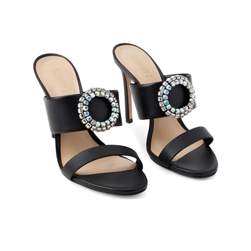 Schutz Crystal-embellished Leather Mules-2