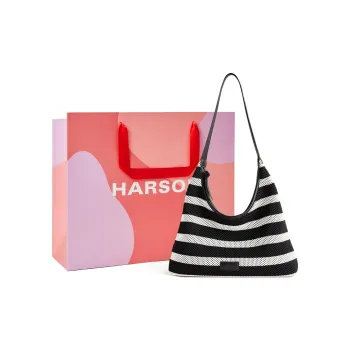 HARSON Fabric One Shoulder Handbag, Tote Bag Women's Black White Stripes
