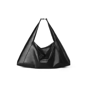 INJOYLIFE Cow Leather Tote Bag Shoulder Bag Medium Size Unisex Black