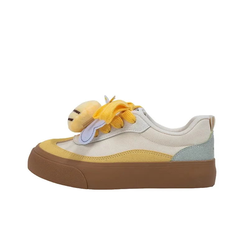 MINGKUANG Street Trend Bee Box Anti Slip And Wear Resistant Lightweight Low Top Skateboard Shoes Women's Beige Yellow-1
