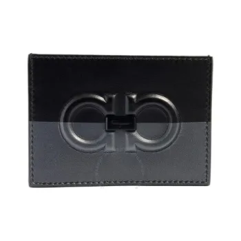 FERRAGAMO Leather Card Clip Card Holder Mini Men's Black/Two Tone