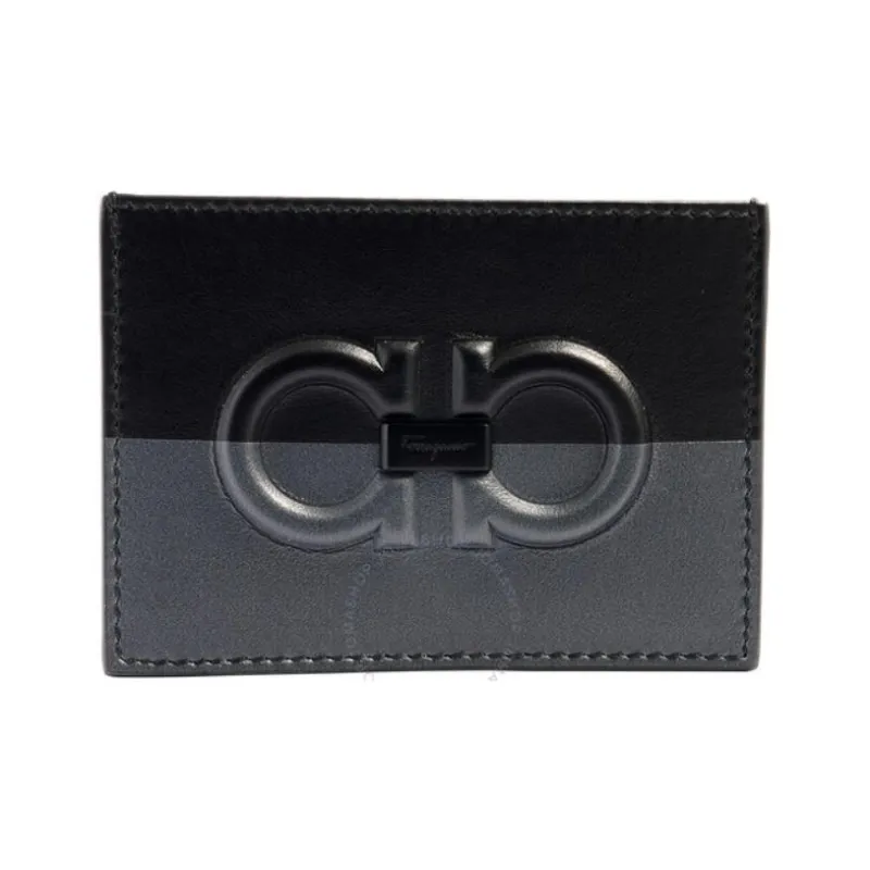 FERRAGAMO Leather Card Clip Card Holder Mini Men's Black/Two Tone-0