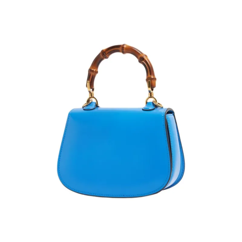 GUCCI Bamboo 1947 Leather Shoulder Bag Crossbody Bag Handbag Mini Women's Blue-1