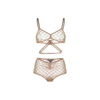 GUCCI Gg Star Embroidered Tulle Lingerie Set