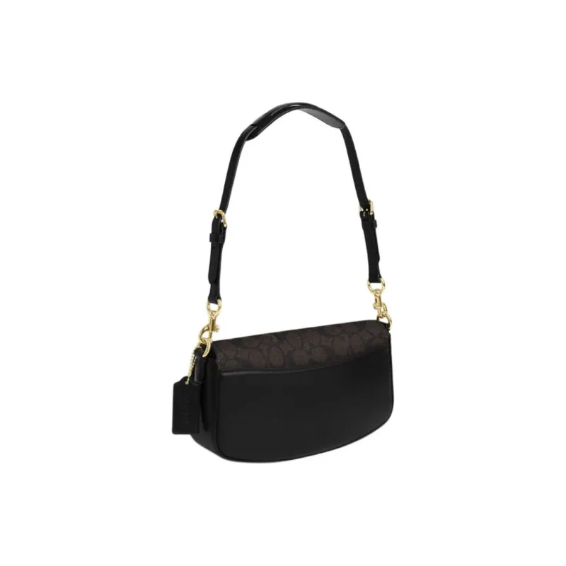 COACH PVC With Leather Handbag, Shoulder Bag Medium Size Women's Walnut & Black-1