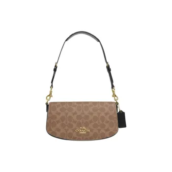 COACH PVC With Leather Shoulder Bag, Handbag, Shoulder Bag Medium Size Women's Brown Yellow & Black