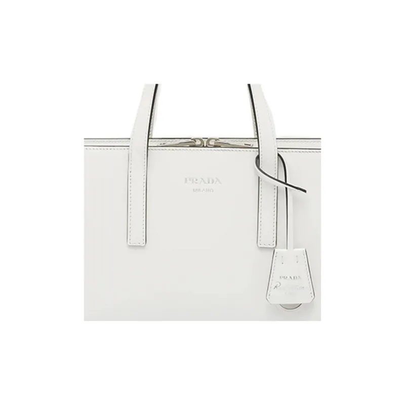 PRADA Re Edition Shiny Leather Handbag Mini Women's White-3