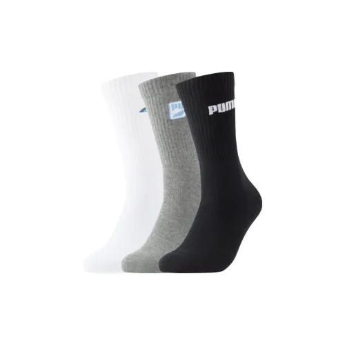 PUMA Mid Calf Socks Unisex 1 Set Of 3 Pack White/Black/Gray