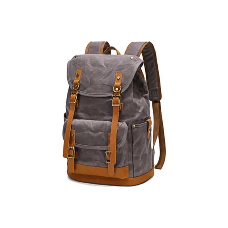 H YXIANG Batik Water Resistant Canvas With Crazy Horse Leather Backpack Regular Men's Multicolor-5