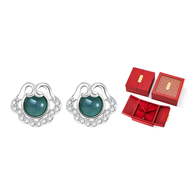 Mom's Gift Glutinous Jade Jadeite Stud Earrings Women's-9
