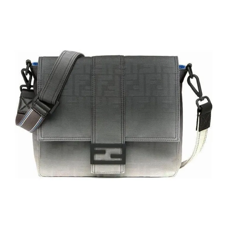 FENDI Baguette Calfskin Messenger Bag Baguette Bag Crossbody Bag Medium Size Men's White/Gray-0