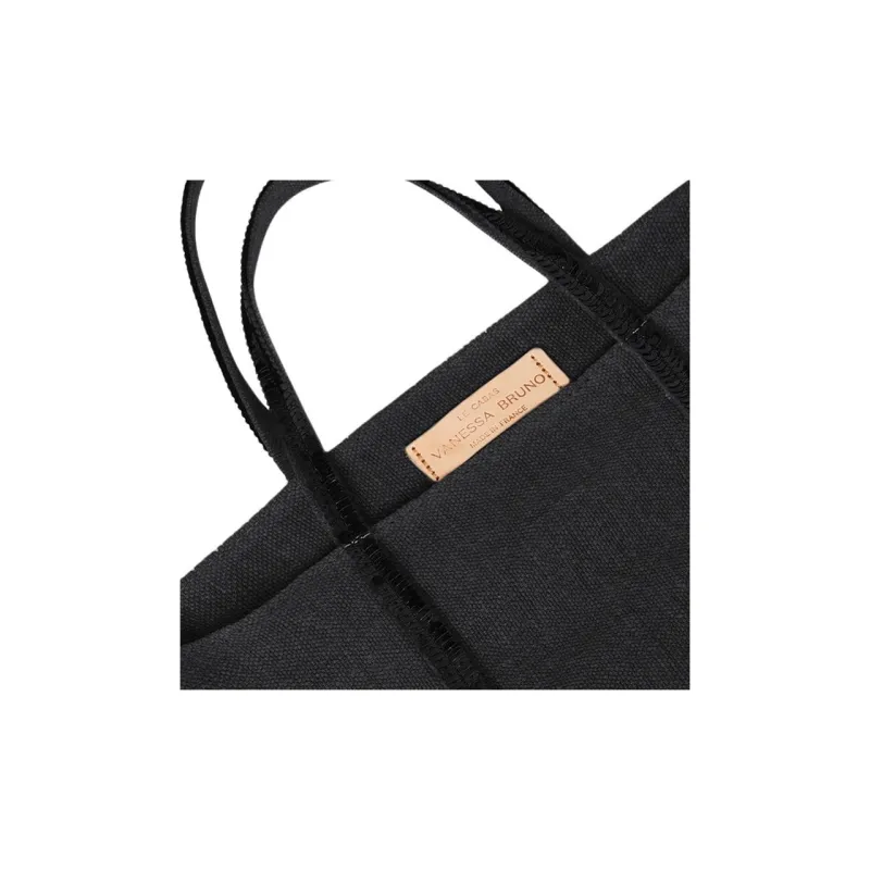 Vanessa Bruno Linen Tote Bag, Shopping Bag, Shoulder Bag, Handbag Trumpets Women's Black-3