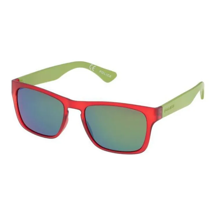 Police Acetate Plastic Rectangular Sunglasses Unisex Red/Green-0