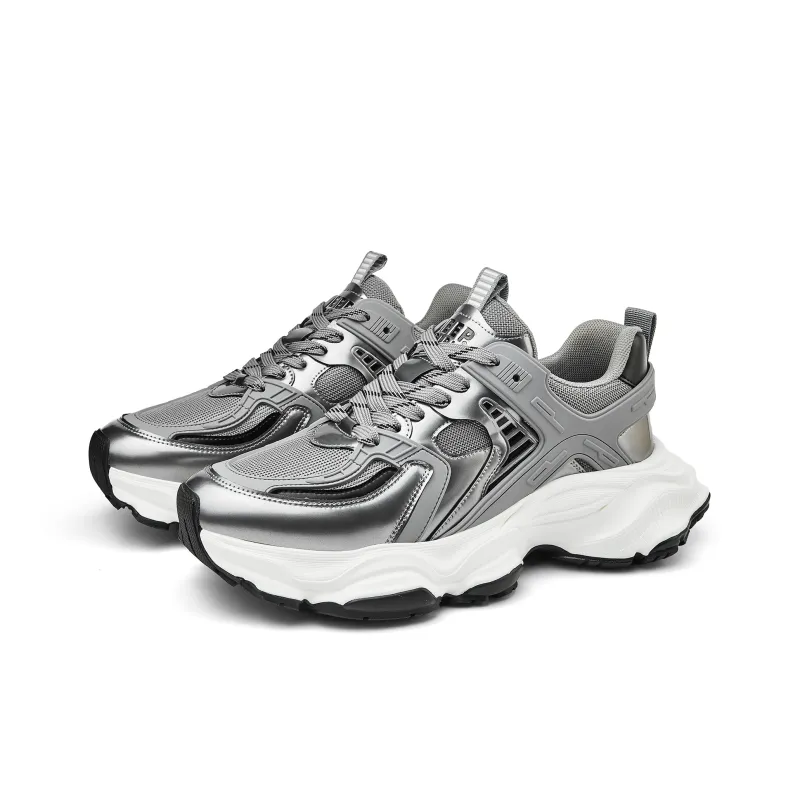 JEEP SPIRIT Breathable Height Increasing Low Top Chunky Sneakers Men's Silver-4