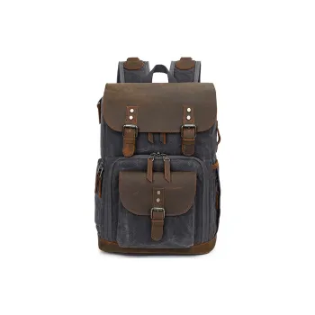 H-YXIANG Batik Canvas/Crazy Horse Leather Backpack Large Size Men's Multicolor