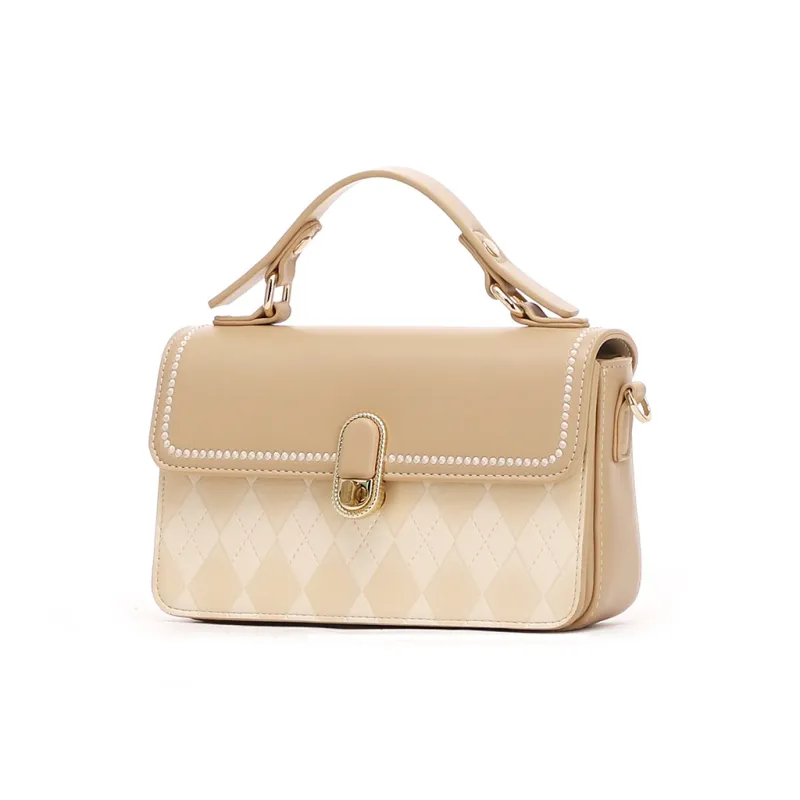 RED DRAGONFLY PU Rhombus Elegance Fashion Versatile One Shoulder Handbag Regular Women's Apricot-0