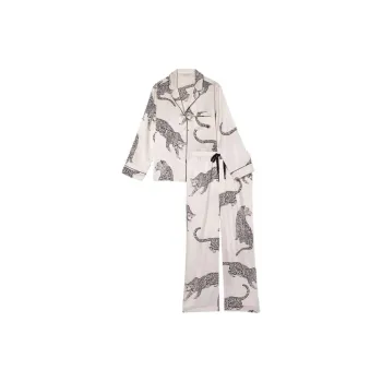 Victoria's Secret Satin Long Pajama Set Pajama Set Women's Black White Animal Print