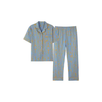 MIIOW Pajama Set Women's Blue Gold Pattern