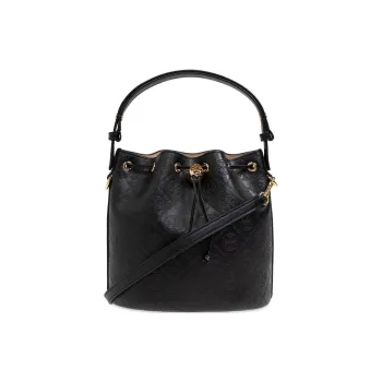 TORY BURCH T Monogram Leather Bucket Bag, Shoulder Bag, Crossbody Bag, Handbag Regular Women's Black