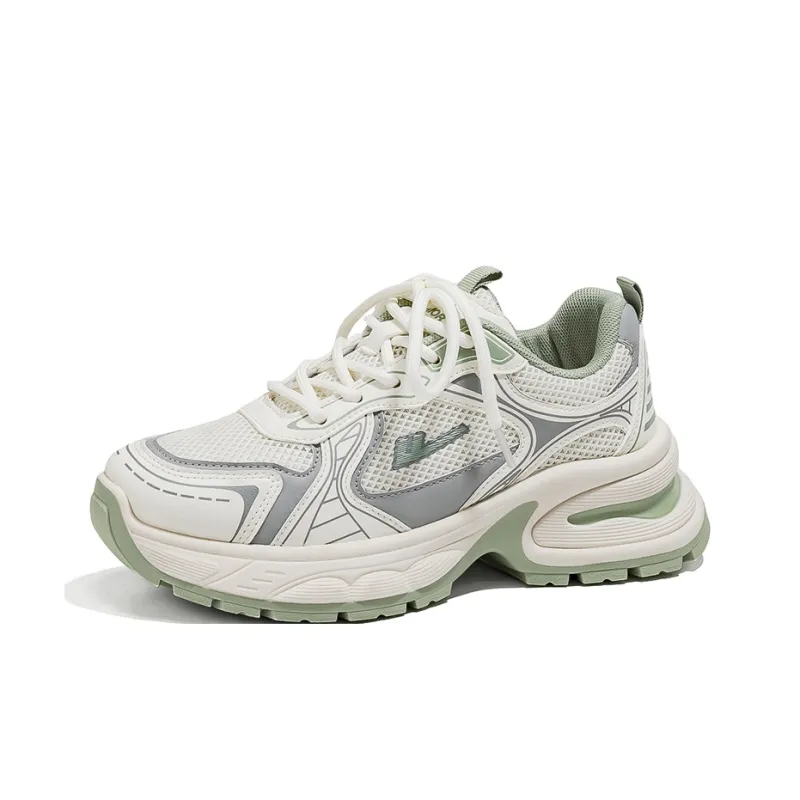 Warrior Breathable Lightweight Height Increasing Low Top Chunky Sneakers Women's Beige Gray Green-1