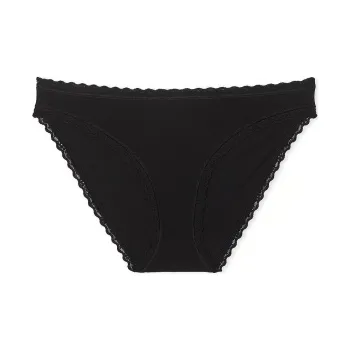 Victoria's Secret The Lacie Lace Trim Cotton Bikini Panty / Black Underpants Women's 1 Pack Black