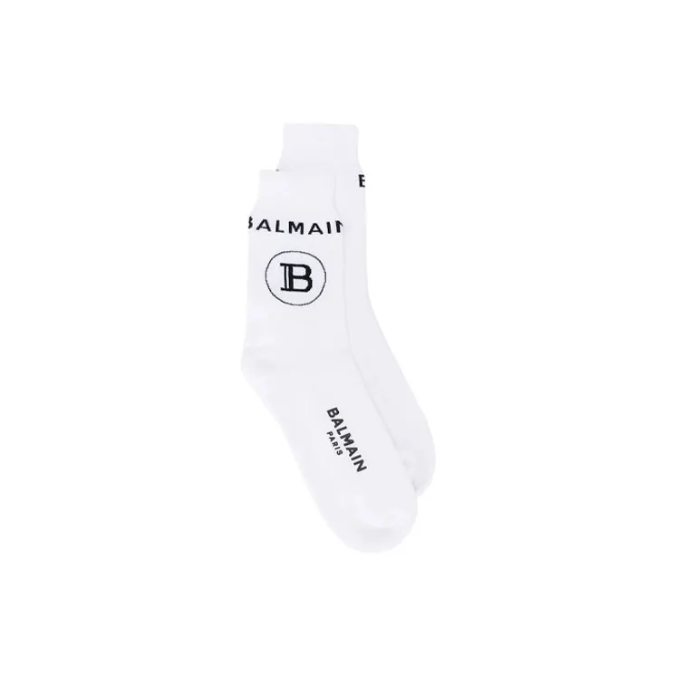 BALMAIN Men's FW21 Logo Knitting Socks 1 Packs White-1