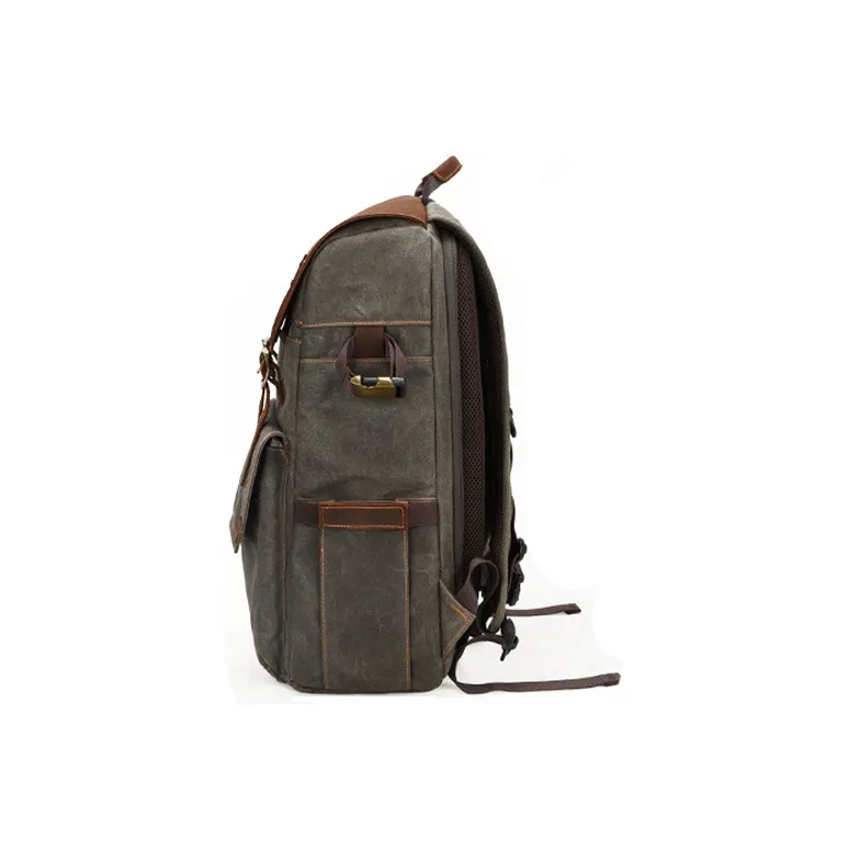H YXIANG Batik Canvas With Crazy Horse Cow Leather Backpack Men's-2