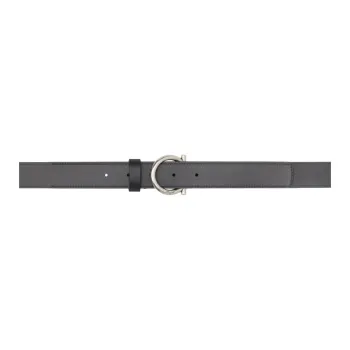 FERRAGAMO Solid Color Design Calfskin Leather Belts Men's Black Width: 3.2CM