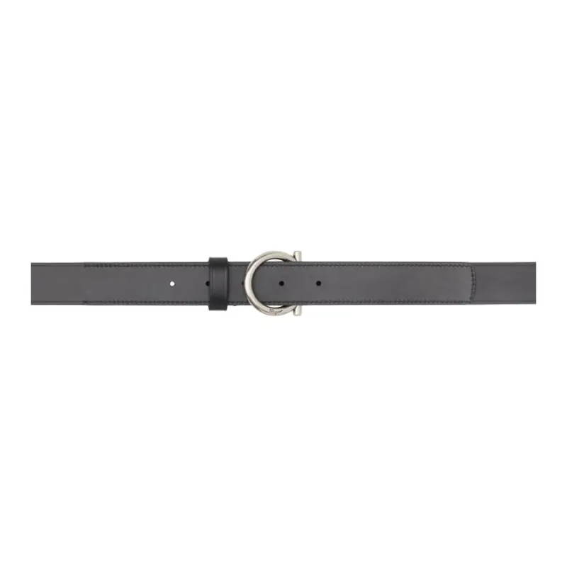 FERRAGAMO Solid Color Design Calfskin Leather Belts Men's Black Width: 3.2CM-0