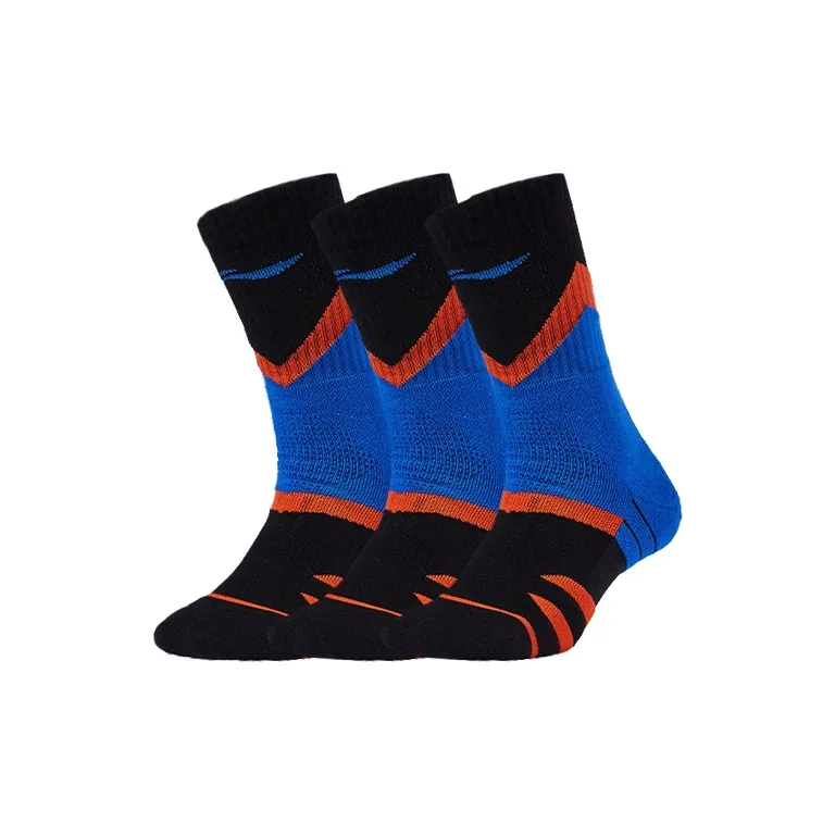 LiNing Basketball Socks Men's Combo Set Black Blue Orange-4