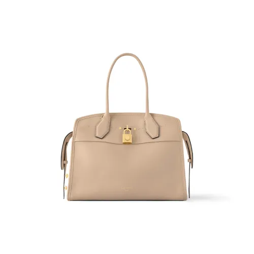 LOUIS VUITTON CITY STEAMER Cuir De Veau Calfskin Handbag Medium Size Women's Gray Brown