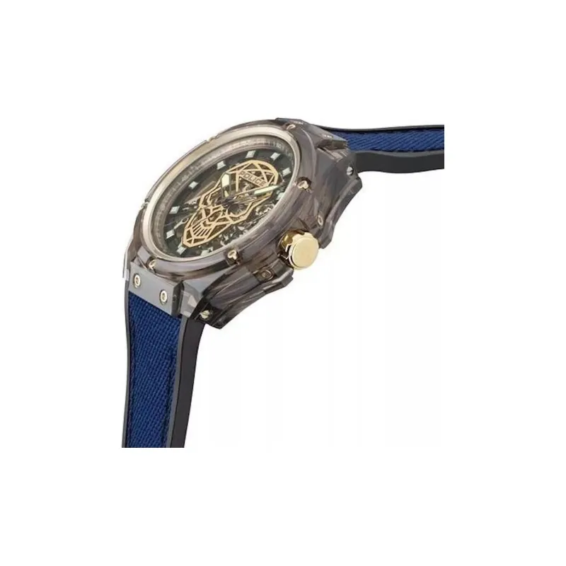 Police Wrist Watch Automatic Mechanical Movement Silicone Strap 44mm Cut-Out Dial Men's Watches-1