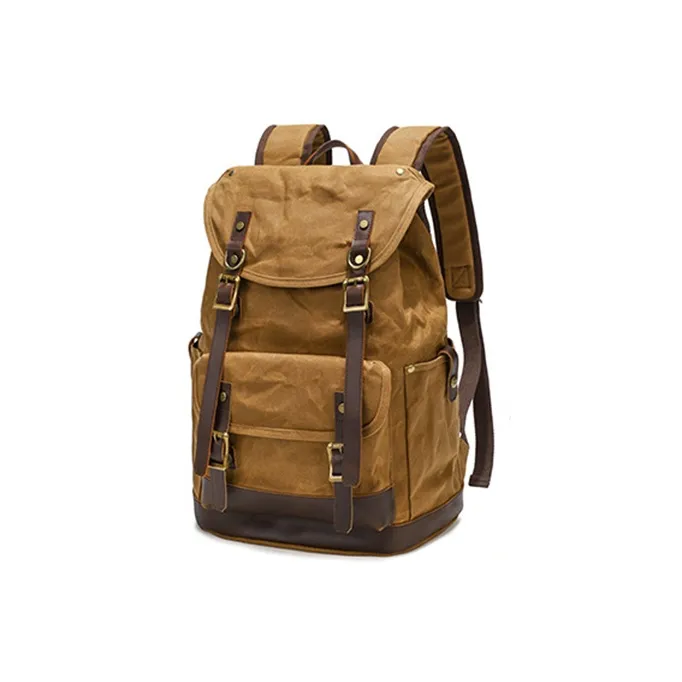 H YXIANG Batik Water Resistant Canvas With Crazy Horse Leather Backpack Regular Men's Multicolor-10
