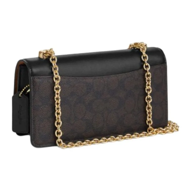 COACH Eliza Coated Canvas With Smooth Leather Shoulder Bag, Crossbody Bag Medium Size Women's Walnut Wood & Black-1