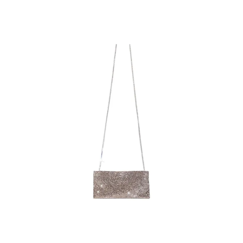 BENEDETTA BRUZZICHES Aluminum Mesh & Crystal One Shoulder Crossbody Clutch Women's Champagne Gold-1