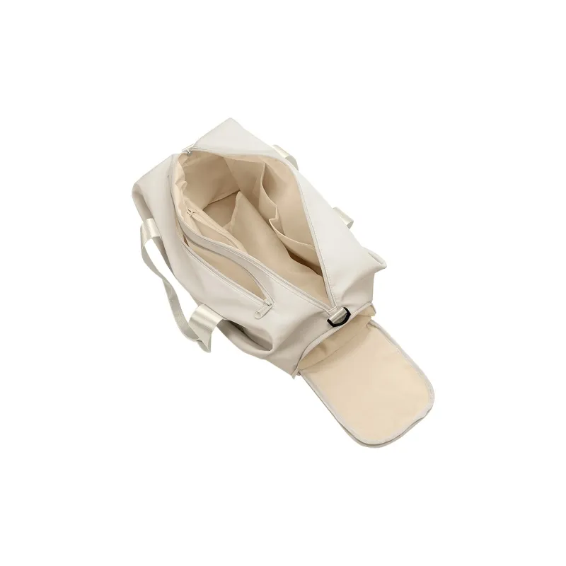 V.NINE Fabric With Synthetic Leather Handbag Student Travel Bag Large Size Unisex Cream White/Glutinous Beige Black-5