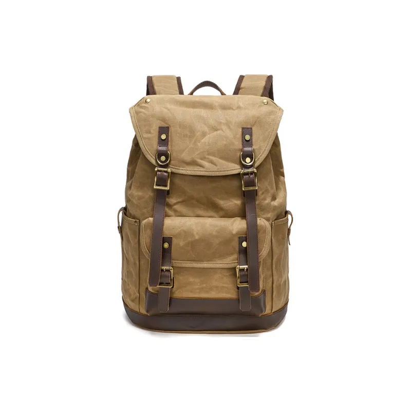 H YXIANG Batik Water Resistant Canvas With Crazy Horse Leather Backpack Regular Men's Multicolor-12