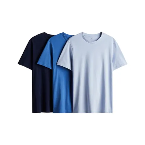 H&M T-Shirts Men Set Of 3 Navy Blue + Dark Blue + Light Blue