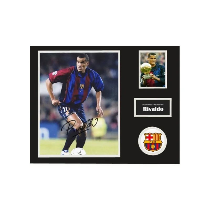 Three For During His Time At Barça, Rivaldo, Autographed Photo With Certificate, Framed-2