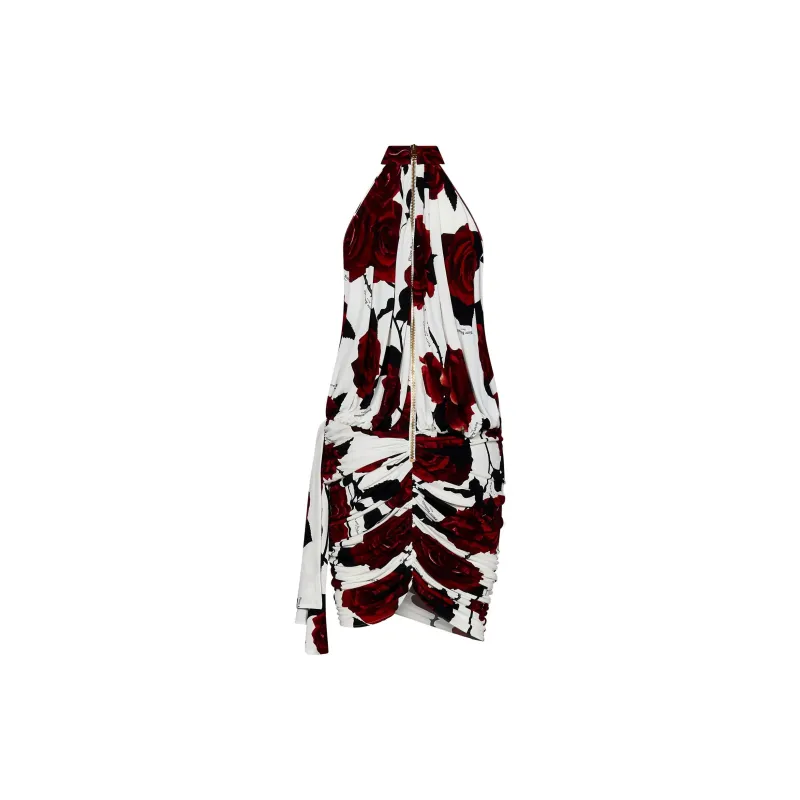 BALMAIN Rose Printed Ruched Mini Dress-1