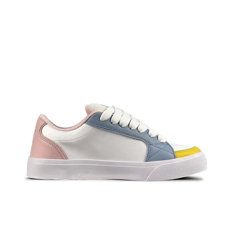 LuzaoT SUPER DRAG Stars Shoes Low Top Skateboard Shoes Women's White Blue Yellow-1