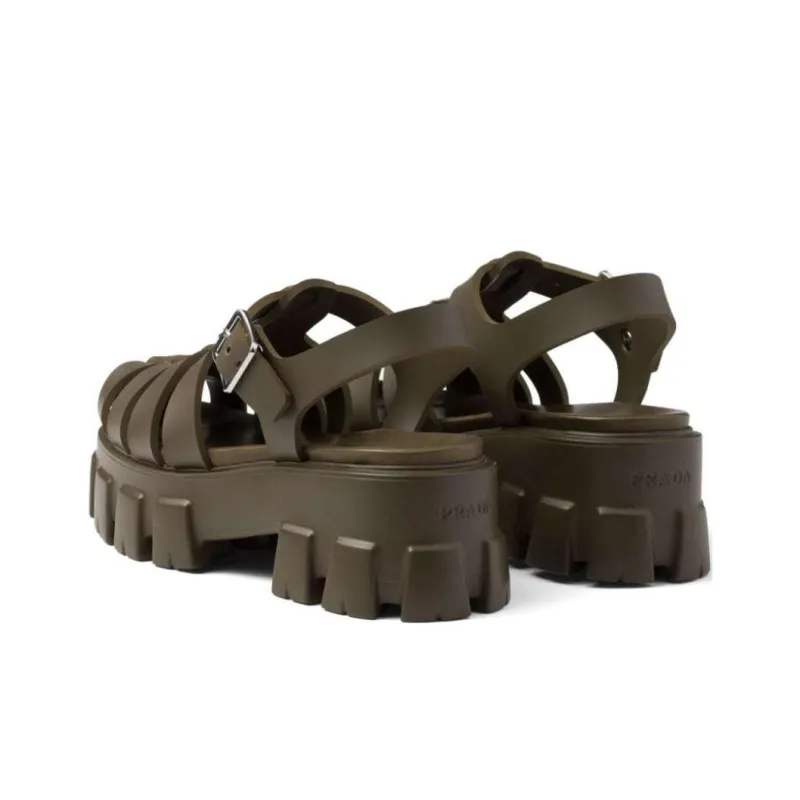 PRADA Triangle-logo Platform Sandals-4