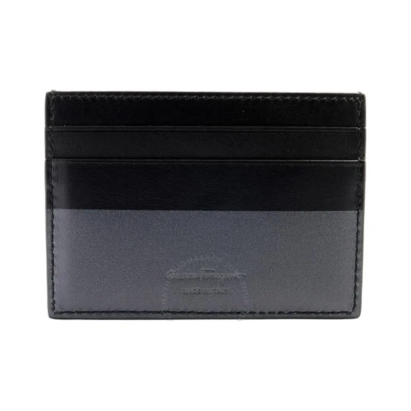 FERRAGAMO Leather Card Clip Card Holder Mini Men's Black/Two Tone-3