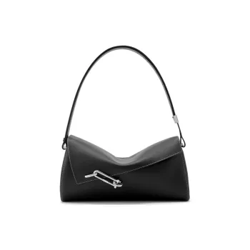 TAD FAB Soft Cow Leather Shoulder Bag Large Size Unisex Black