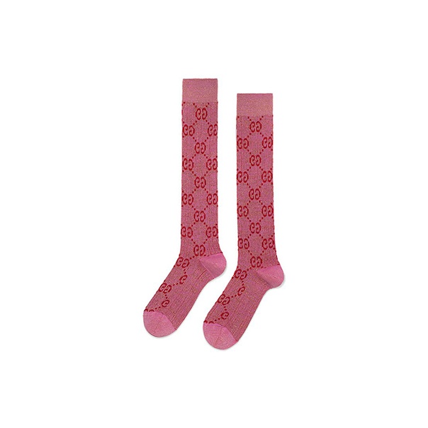 Gucci offers Calf High Socks GG Logo Metallic Gray Pink GG Size M Women's Socks $395